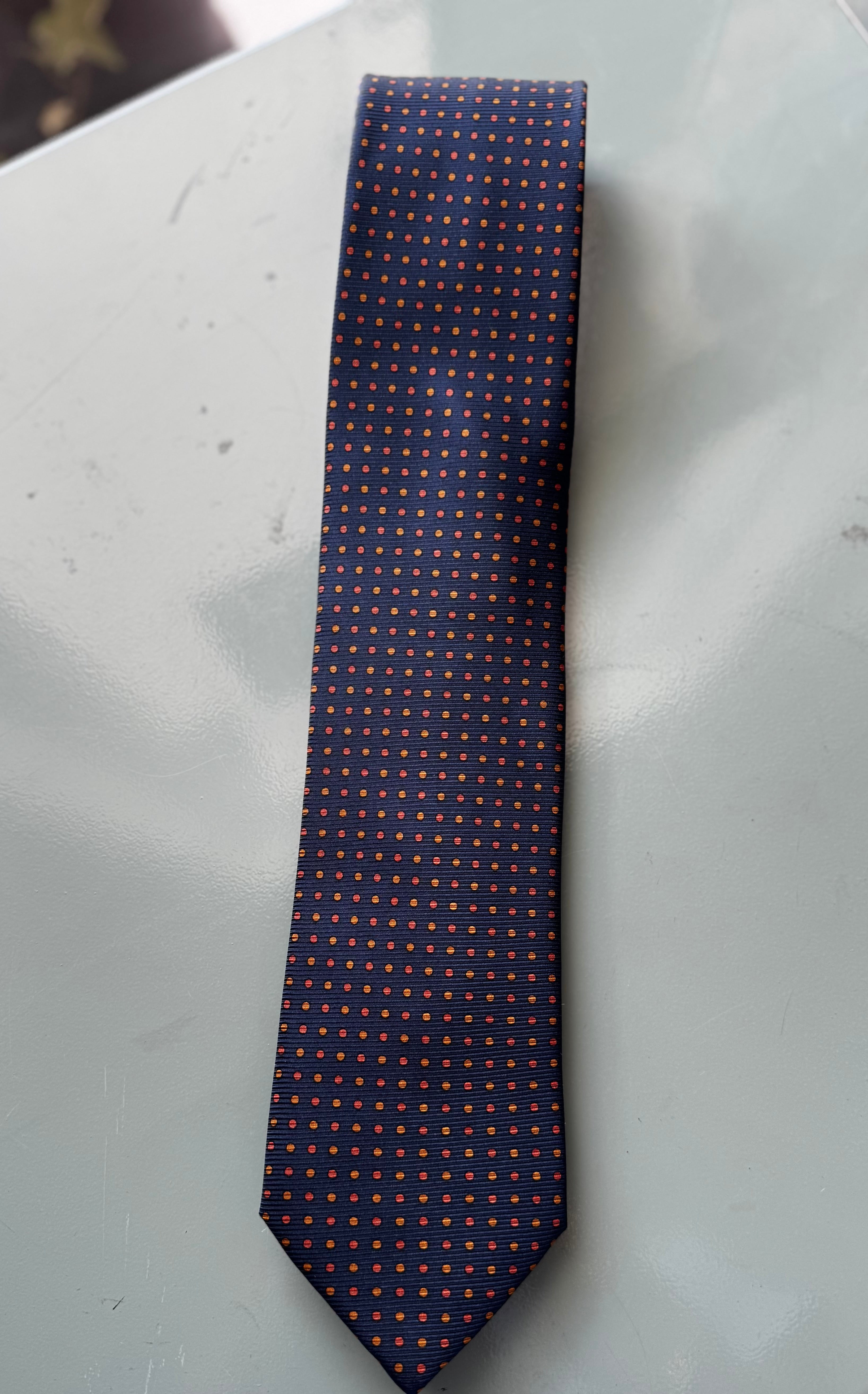 Silk Tie Hand Made Navy Dot
