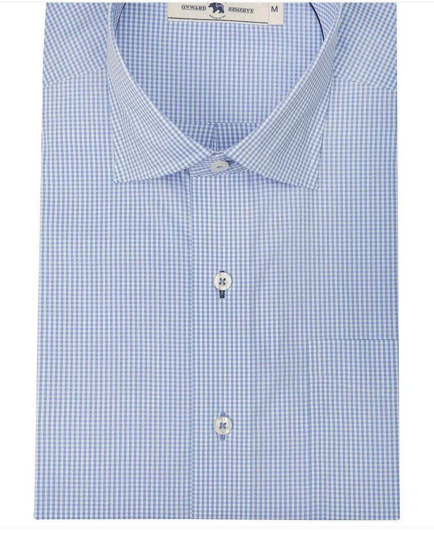 Gingham Tailored Fit Spread Quad Button Down Color: Sky