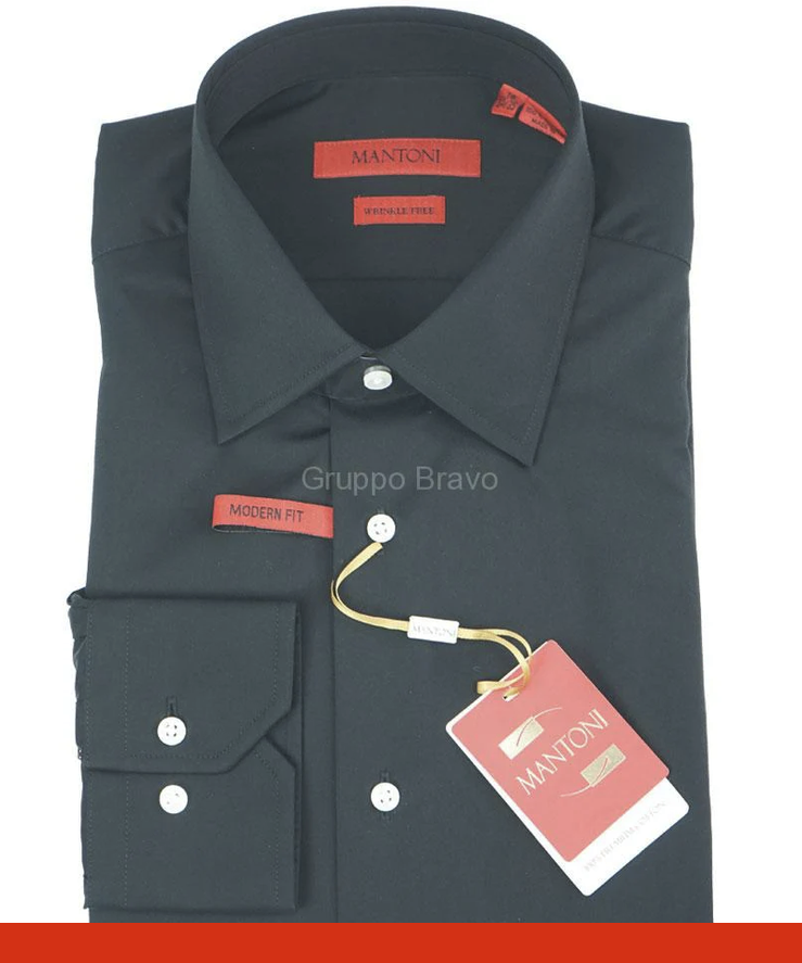 Mantoni SHIRT-Black Regular Fit Wrinkle Free 100% Cotton